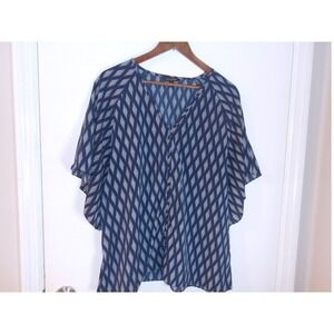 Banana Republic Blue Diamond Print Top Blouse Casual Work Wear Sz L /#5213